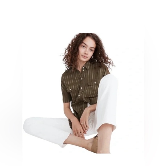 Madewell Lightspun Short-Sleeve Flap-Pocket Shirt in Stripe - Picture 1 of 4